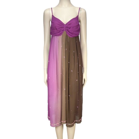 AMERICAN VINTAGE PARIS Silk Fairy Whimsical Flowy Pink Sheer Sequin Midi Dress42 - Picture 1 of 9